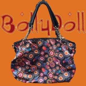 BollyDoll Jewel Birds Tote Bag – Black Trim, Chain Handles (2013) by Amrita Sen